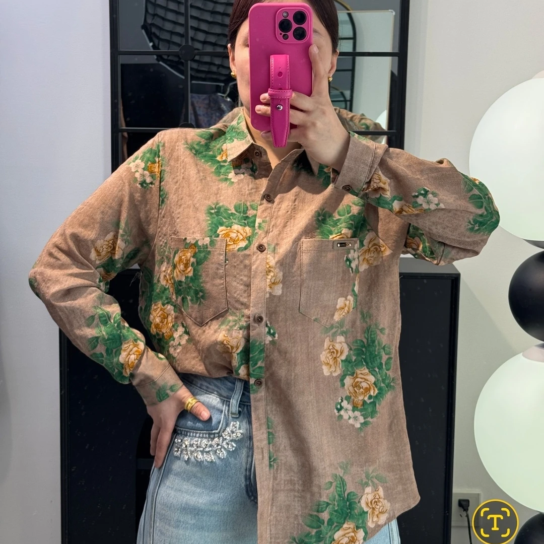 iselrag《亿瑟礼色彩》女装新款棉质印花长袖衬衫女春夏季拨款衬衣