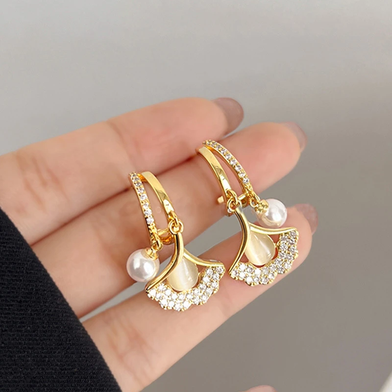 中国风轻奢复古银杏叶耳环感优雅时尚设计法式气质耳饰