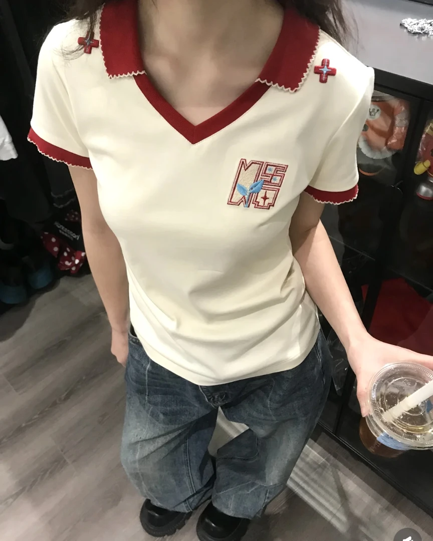 008NS刺绣撞色翻领修身T恤