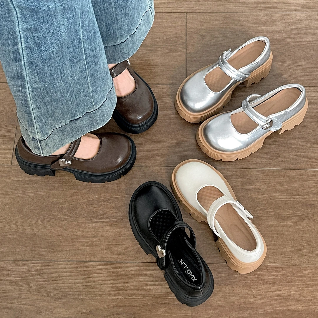 黑色复古英伦风厚底粗跟小皮鞋女2025新款春秋配裙子玛丽珍单鞋子