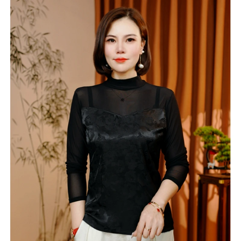 【南枝】2025新款秋季新中式刻花时尚优雅T恤625A