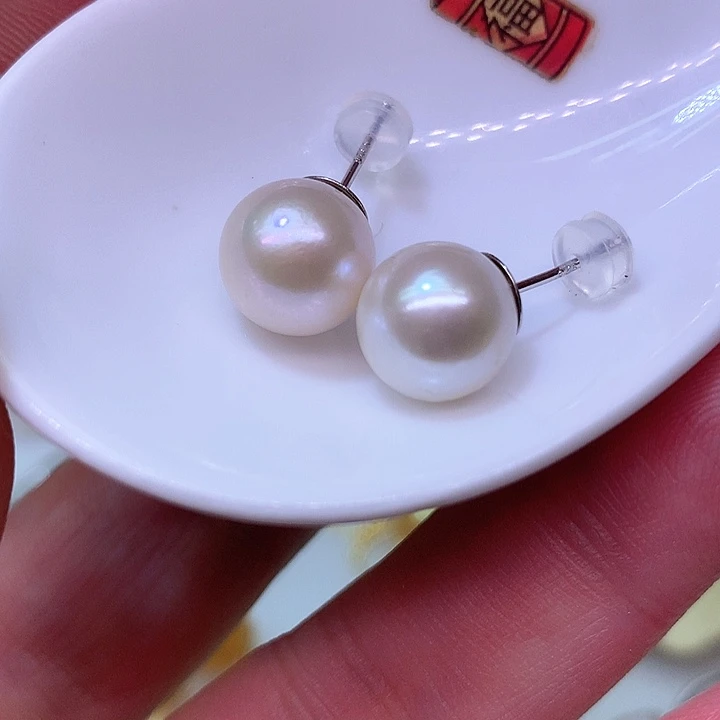 银S925镶嵌耳饰淡水珍珠