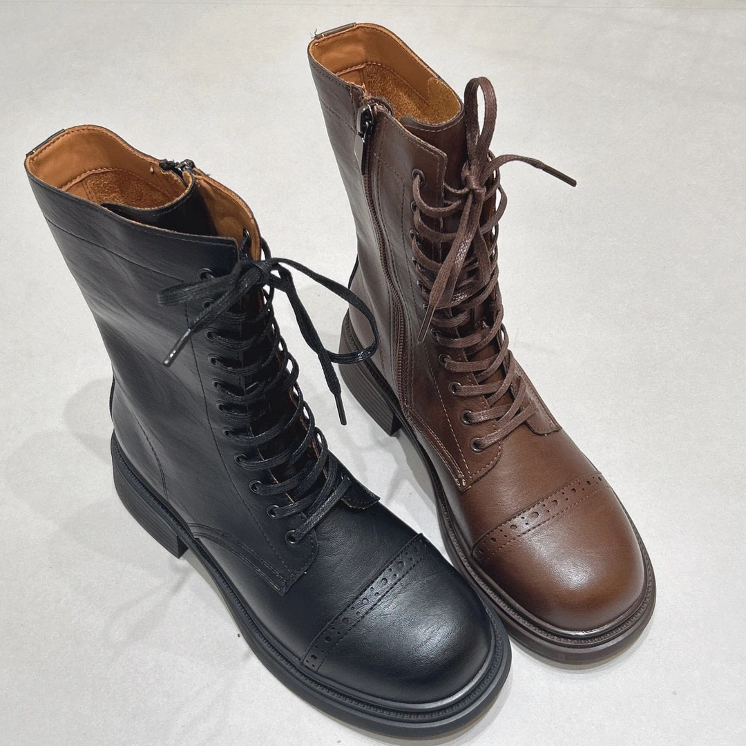 复古港风圆头女靴245315-1