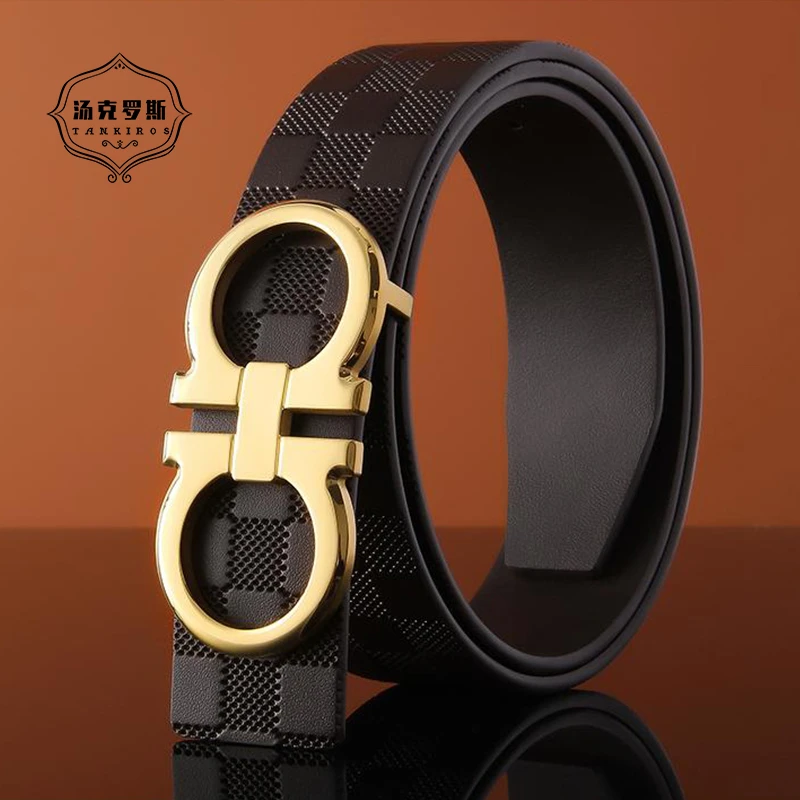 TANKIROS/汤克罗斯高档真皮3.8cm内穿式皮带时尚平滑扣腰带礼盒装