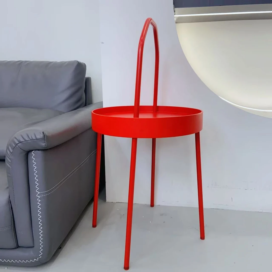 家用红色圆形茶几客厅餐厅床边小茶台