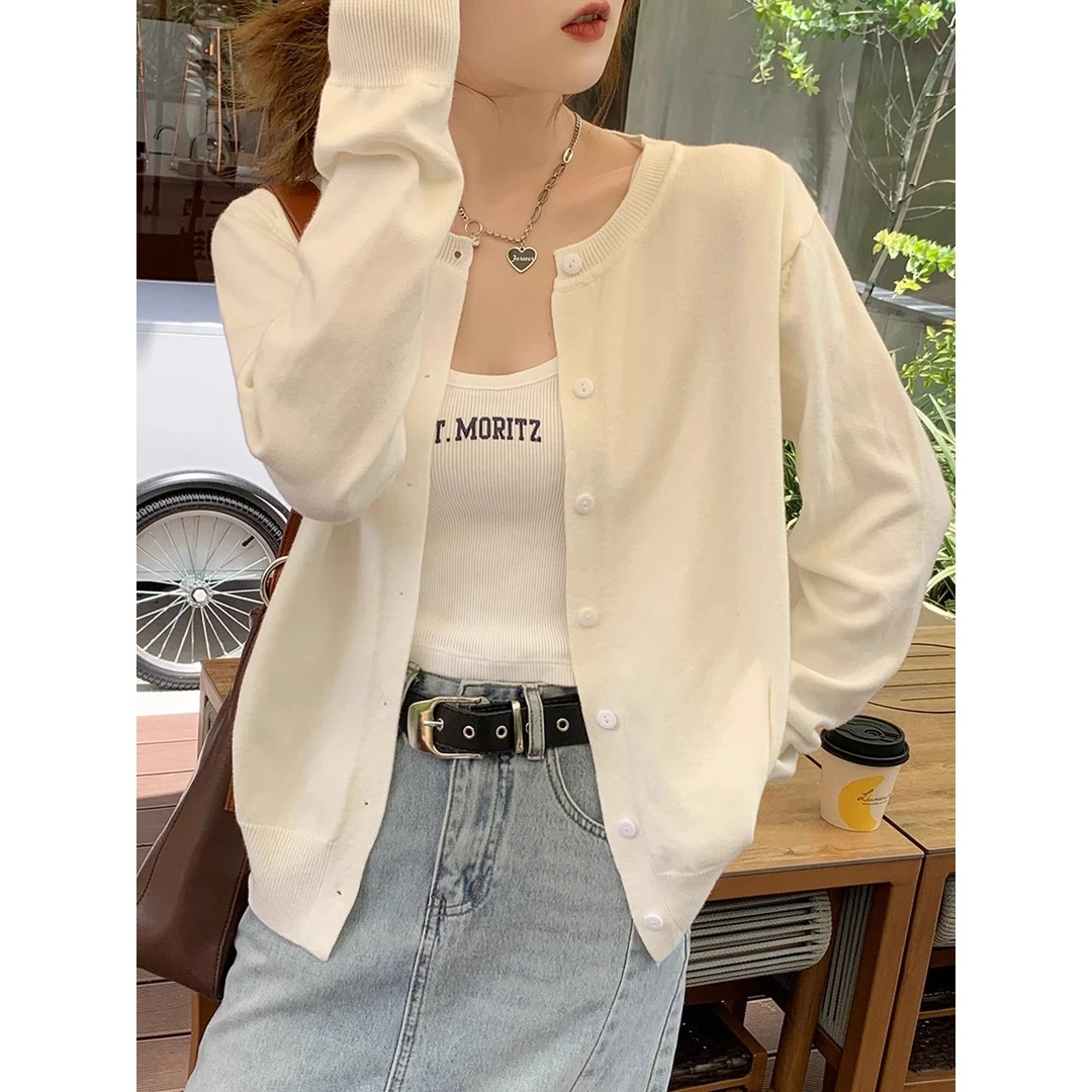 现货长袖针织衫外套女新款韩版洋气宽松显瘦外搭毛衣开衫上衣