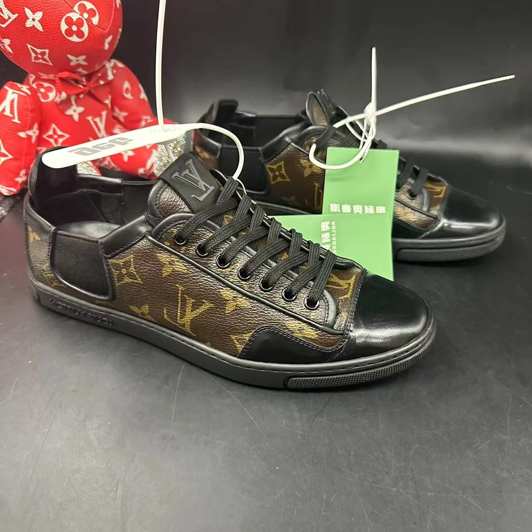 95新 LouisVuitton/路易威登 38.5欧码 黑棕弹力织带板鞋uu068