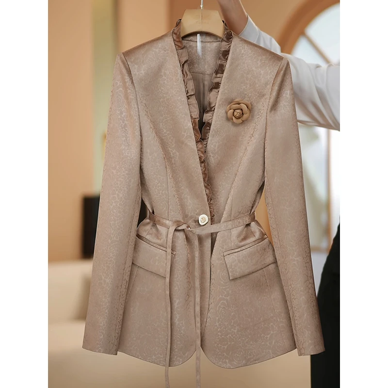 【AMNK服饰】2025春季新款咖色气质时尚轻奢休闲修身女装套装