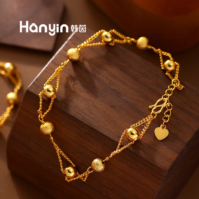 铜合金手链 时尚气质轻奢古法小众简约磨砂光珠手链