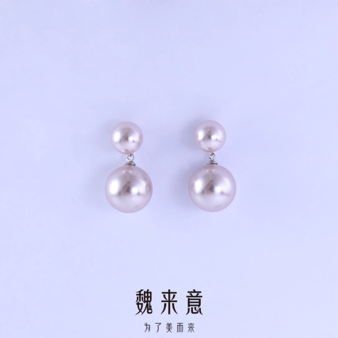 【魏来意】镀K金 曼塔玫瑰双珠耳钉-8-12mm feiDIY耳饰