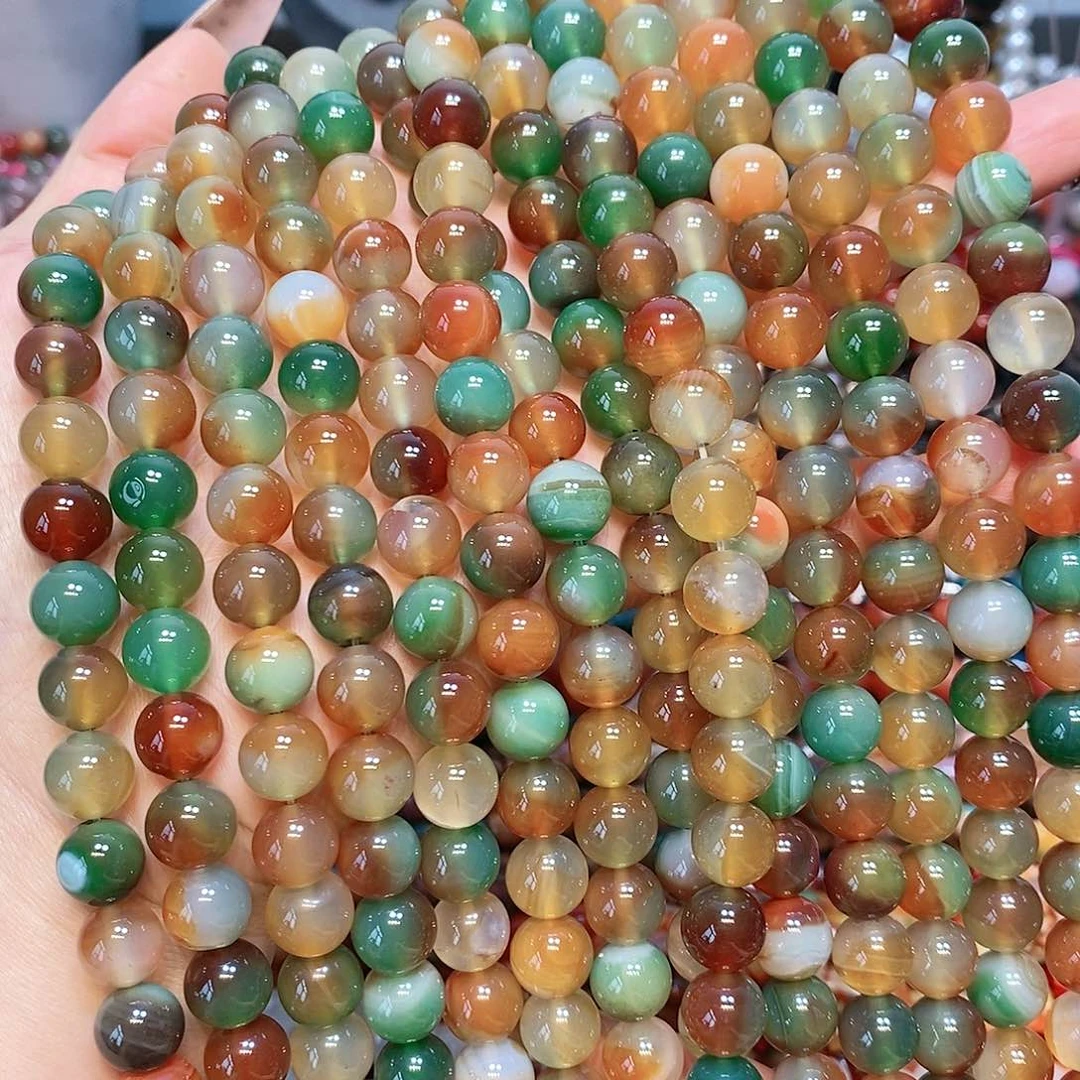 玛瑙/玉髓散珠天然孔雀玛瑙10mm一条