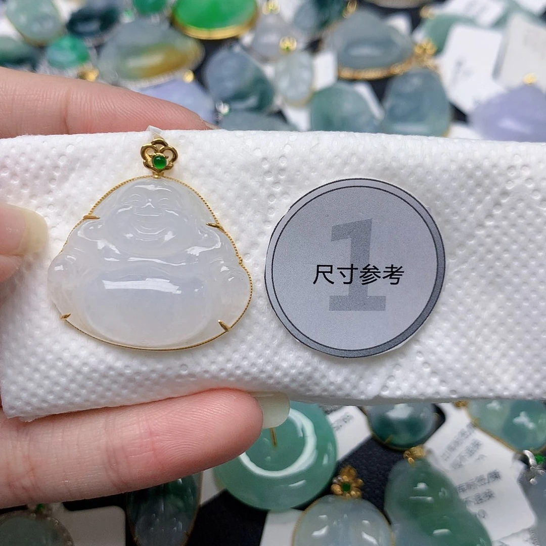 颈饰18K金镶嵌翡翠天然缅甸翡翠