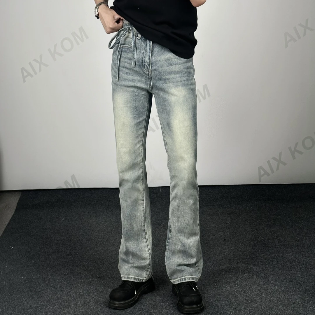 AIXKOM｜｜2025夏季新款浅蓝色简约气质经典百搭微喇牛仔裤