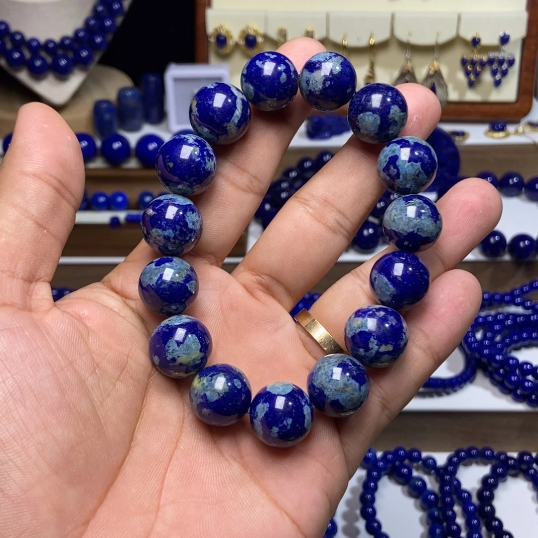 青金石未镶嵌老矿 白带蓝 特色 手串15+