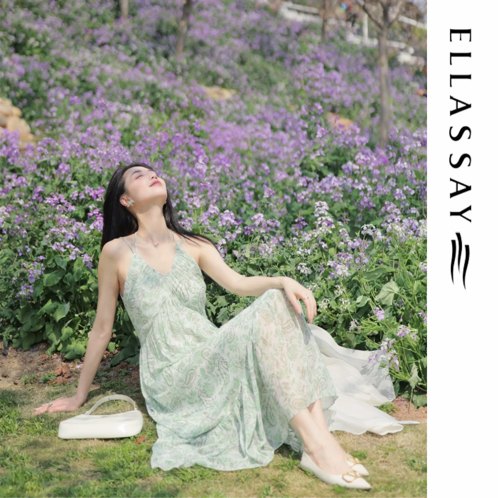ELLASSAY歌力思春夏新法式欧若假日风碎花吊带连衣裙EWB352Y00400