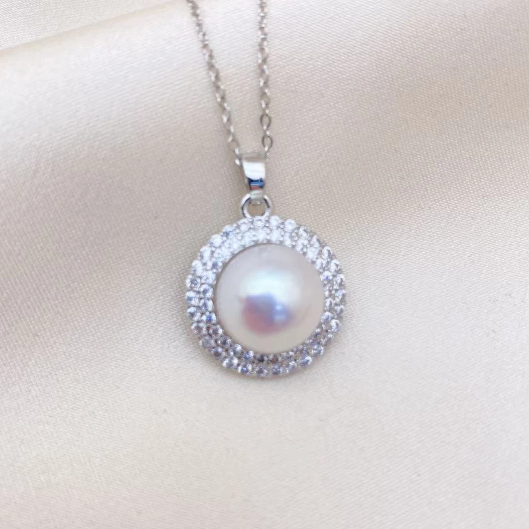 LH019【冷白鸽子蛋珍珠吊坠】气质白色轻奢时尚简约强光经典满钻