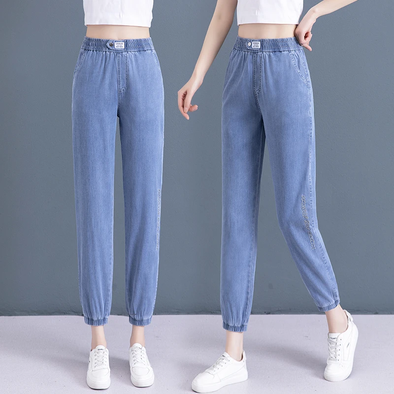 018天丝牛仔裤女薄款冰丝2025夏季新款高腰宽松阔腿显瘦垂感裤子