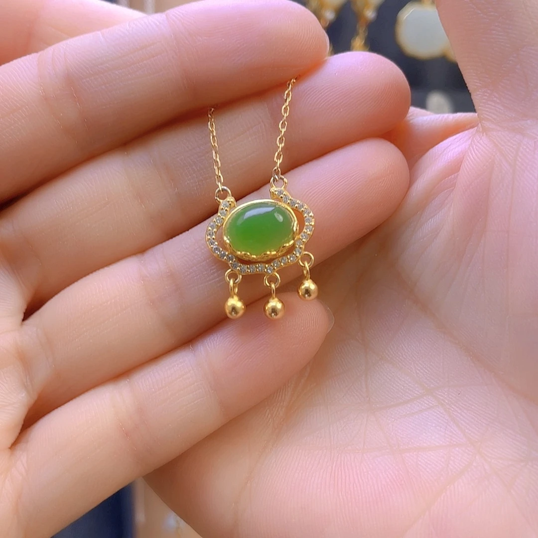 和田玉颈饰银S925镀金镶嵌