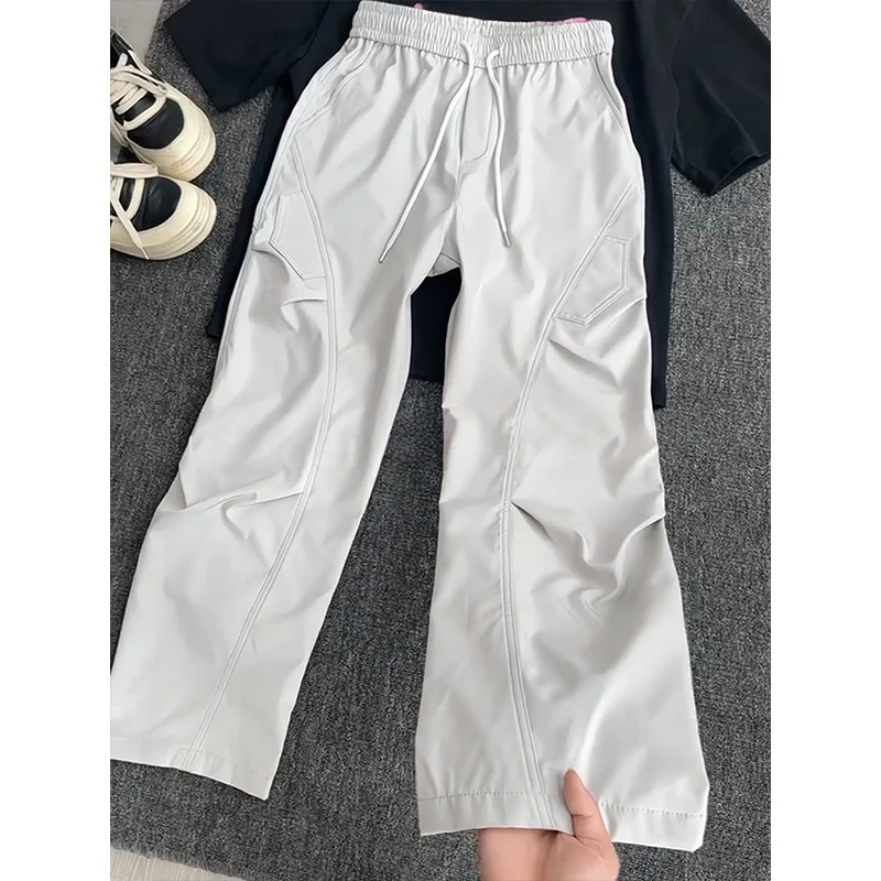 浅灰色三防冲锋裤男秋季美式褶皱机能伞兵工装裤户外徒步登山裤子