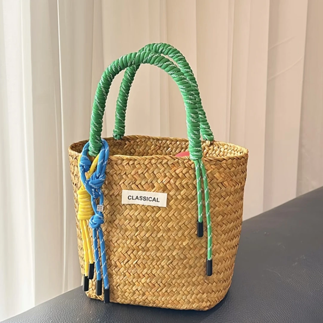 MOMO草编手提包编织尼龙手绳菜篮子包彩色同款装饰绳