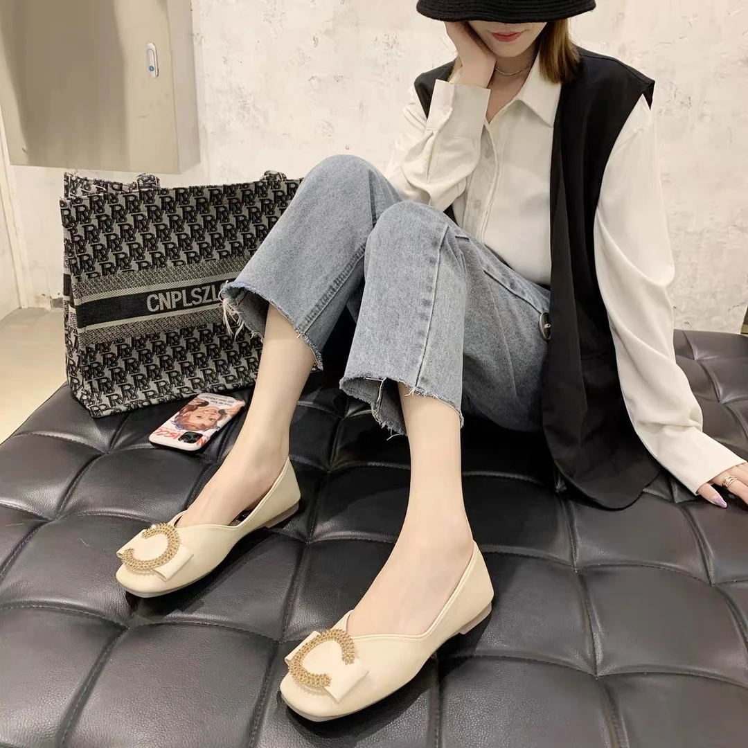 鞋春秋舒适时尚百搭软底妈妈鞋粗跟浅口403