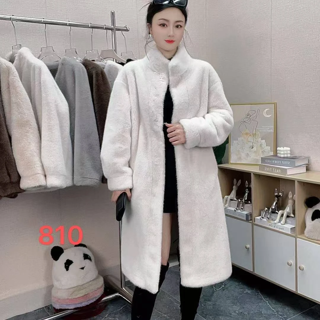 人造皮草 冬季新款女加肥加大环保毛大衣米兰貂绒时尚立领中长款