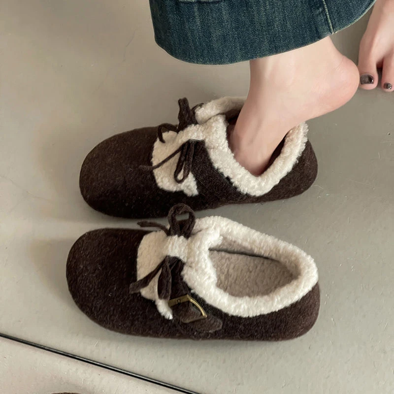 时尚复古设计感系带搭扣小众气质蝴蝶结单鞋女鞋2025秋冬季新款棉