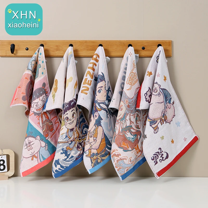 儿童爆款哪吒毛巾家用柔软可爱纱布洗脸巾宝宝不掉毛不掉色小面巾