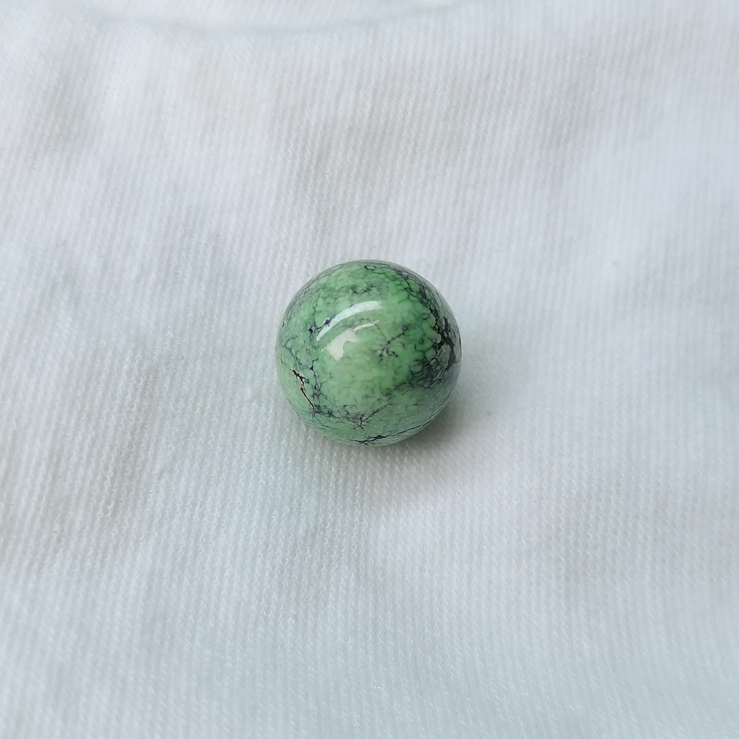 原矿绿松石菜籽水墨画多宝圆珠 直径12.6MM 重2.9g