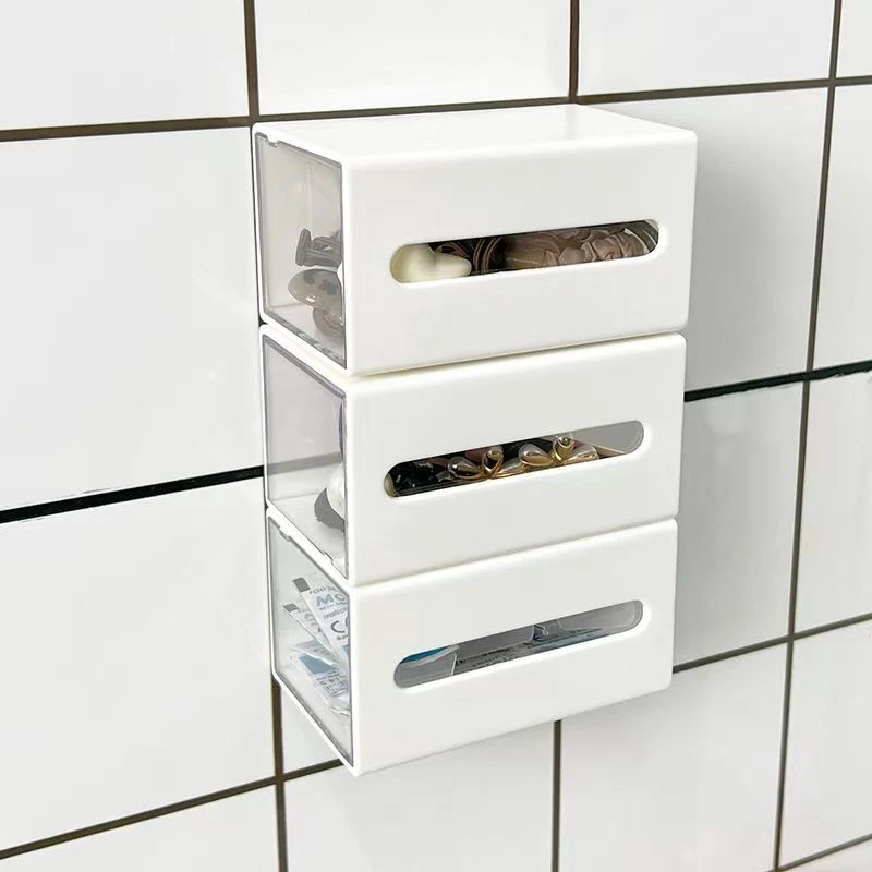 浴室壁挂式收纳盒卫生间棉签头绳口红盒子抽屉式透明储物盒置物盒