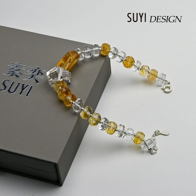 素奕【橘子海】轻奢设计 白水+黄水+Q扣尾链  天然水晶手串手链