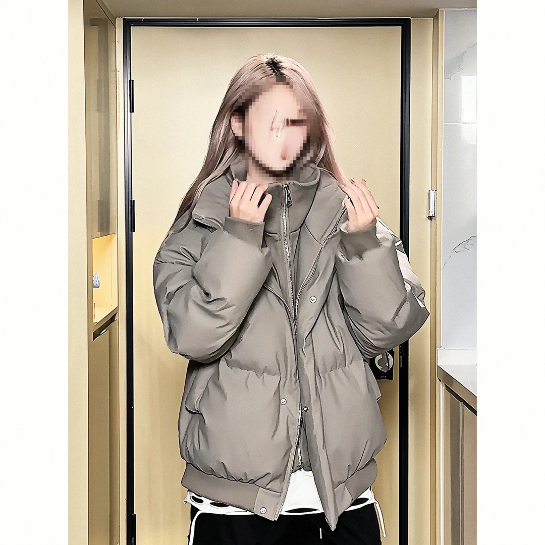 假两件廓形立领面包服棉衣男款冬季加绒加厚潮牌痞帅宽松棉服棉袄