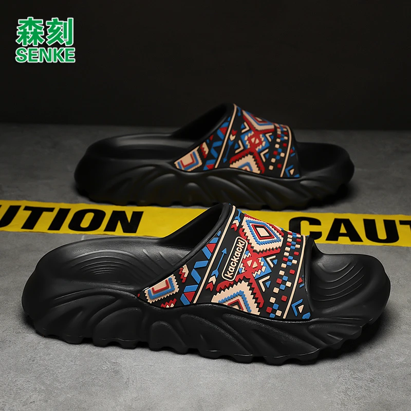 森刻一字拖鞋男夏季外穿2025新款防滑厚底凉拖青少年运动沙滩凉鞋