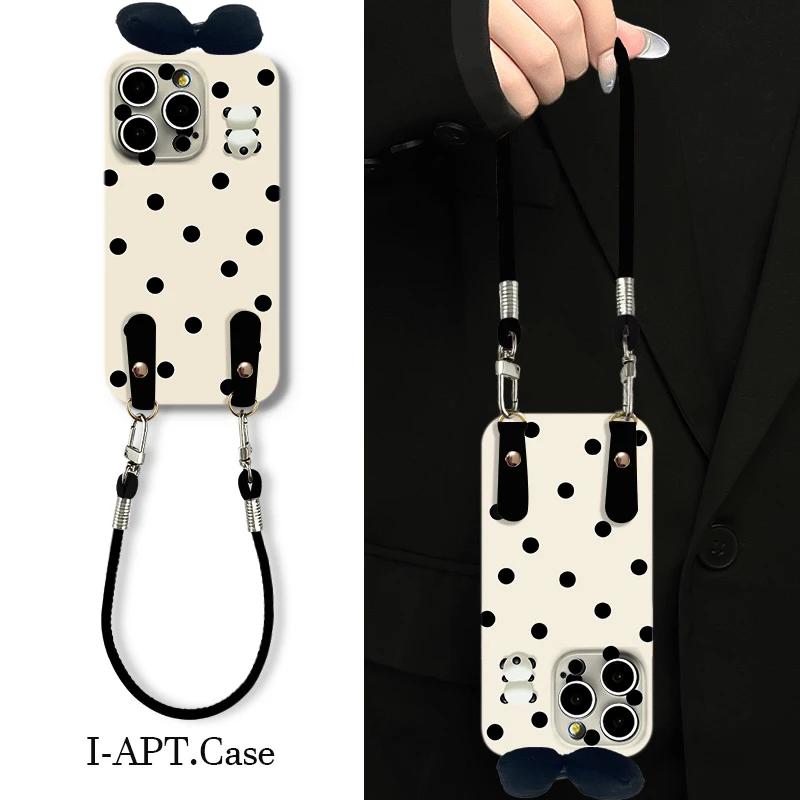 黑波点小熊公仔菲林软壳适用iPhone苹果16手机壳华为oppo小米vivo