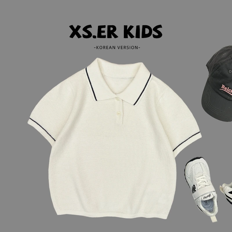 【小首尔】Q现货-夏季男童韩版简约帅气翻领针织短袖上衣HBB7221