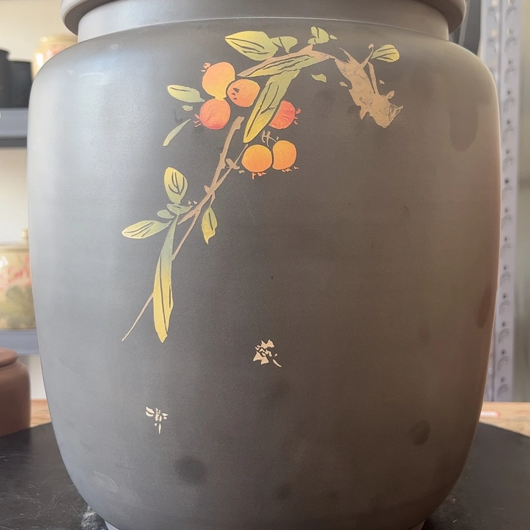罐红泥哑光柿子石榴层存茶缸