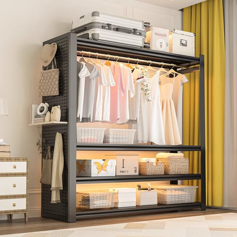 家用简易衣柜置物架衣帽间出租房用挂衣架卧室落地多层钢制收纳架