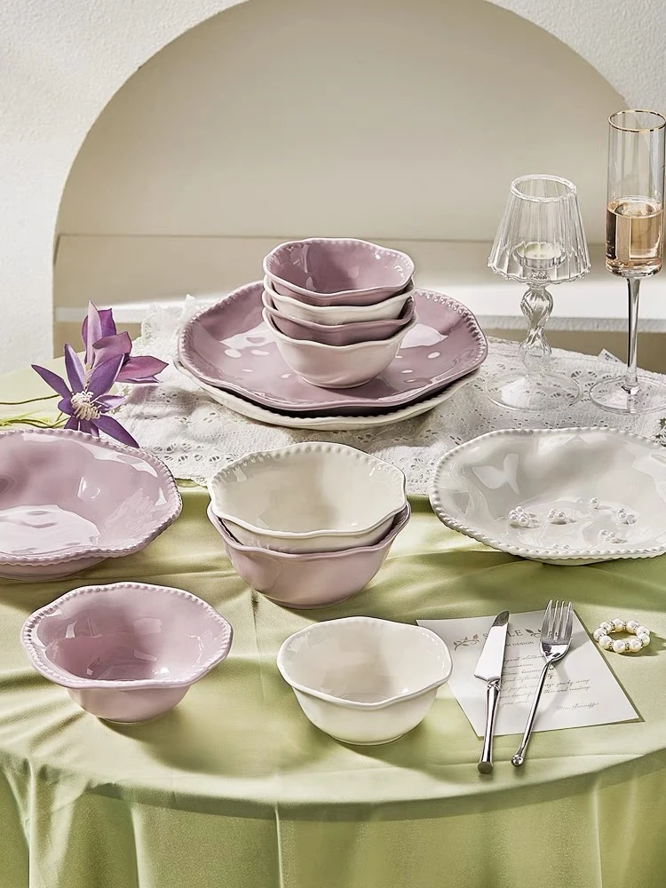 高颜值餐具碗碟盘套装奶油风陶瓷碗盘组合家用碗具盘子碗全套颜值