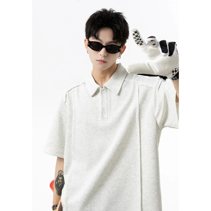 V37 设计感小众解构拼接短袖POLO衫男潮牌衬衫领t恤夏季百搭上衣