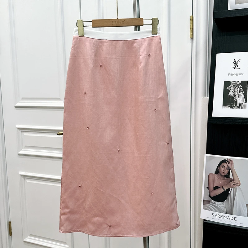 55BQ3577韩版复古设计感小众半身裙女时尚气质优雅显瘦中长款裙子