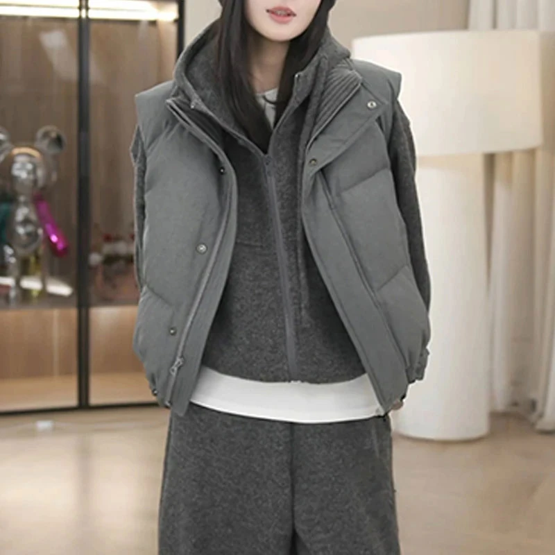 灰色马甲女秋冬季2025新款韩系高级感小个子宽松外穿背心马夹外套