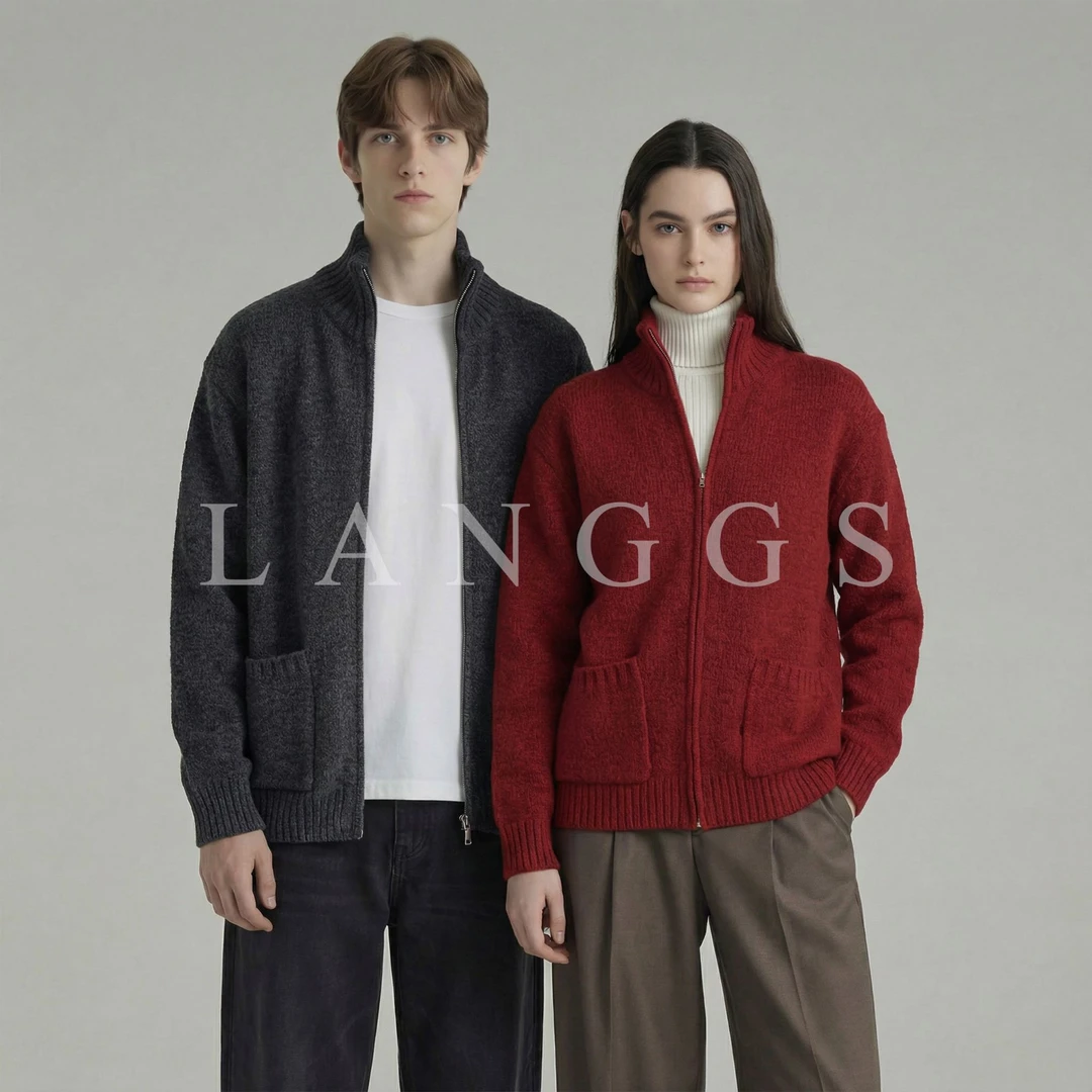 LANGGS&鸣谷 25冬季新年红粗针大颗粒羊毛高领针织加厚毛衣-9981