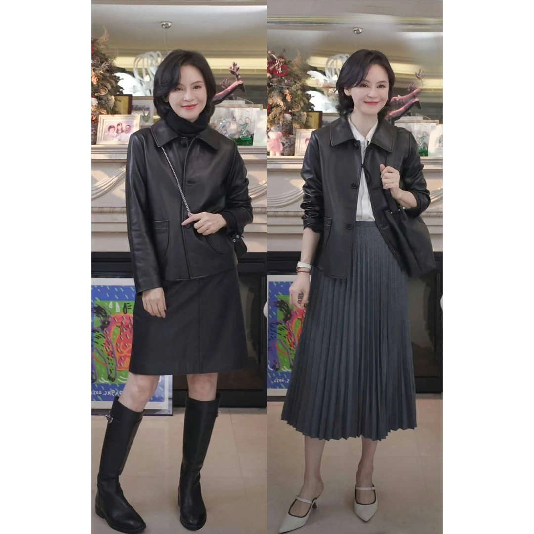 我是摩羯软皮小香英国进口羊皮革鹿纹纹理翻领长袖早秋皮夹克外套