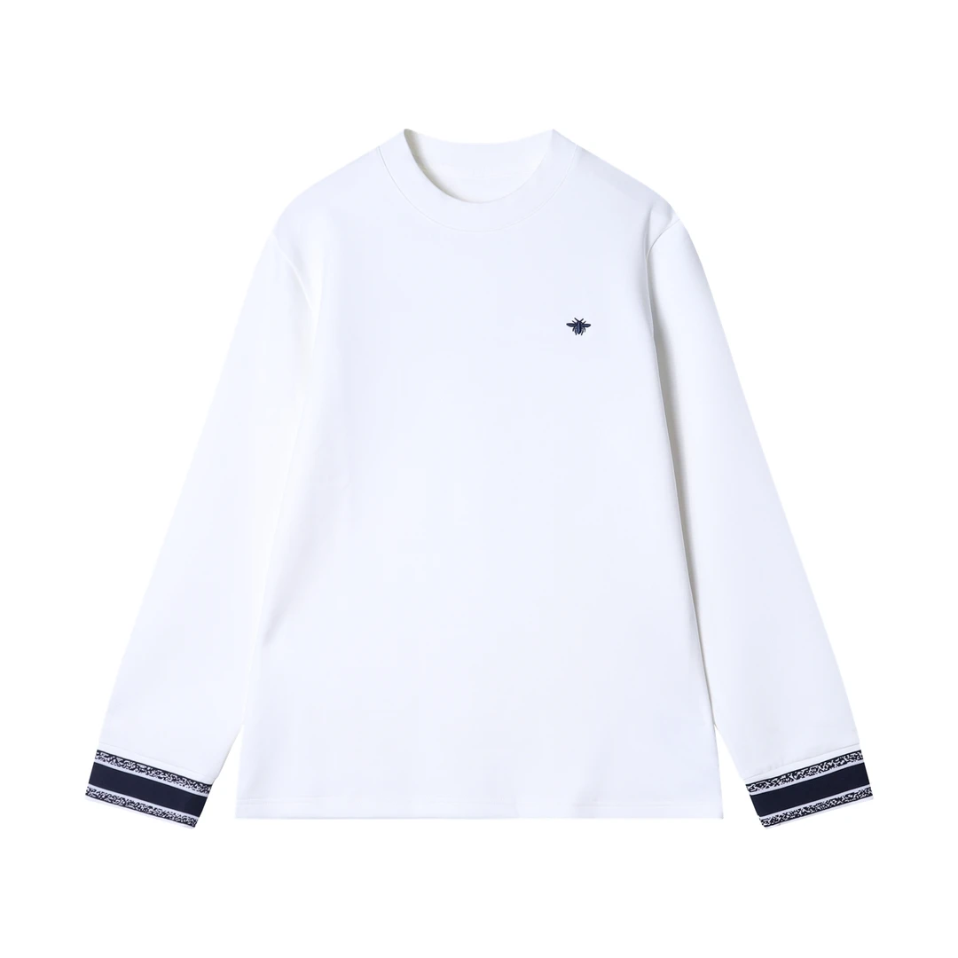 早春新款时尚个性高街双边袖织刺绣蜜蜂圆领长袖T恤百搭情侣T2138