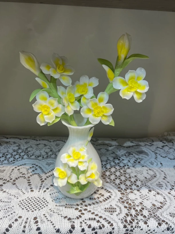 高端陶瓷简约网红纯手工长方形防尘百搭水仙花套组摆件黄色立体