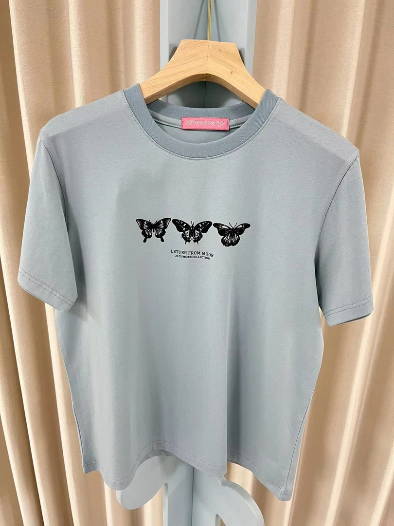 郑姐-<6110>韩版休闲显瘦蝴蝶印花T恤