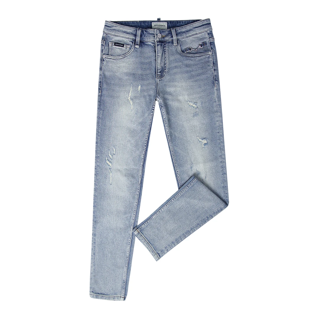 男士轻奢牛仔裤秋冬新款蓝色中腰微弹时尚小直筒长裤AH25A6807