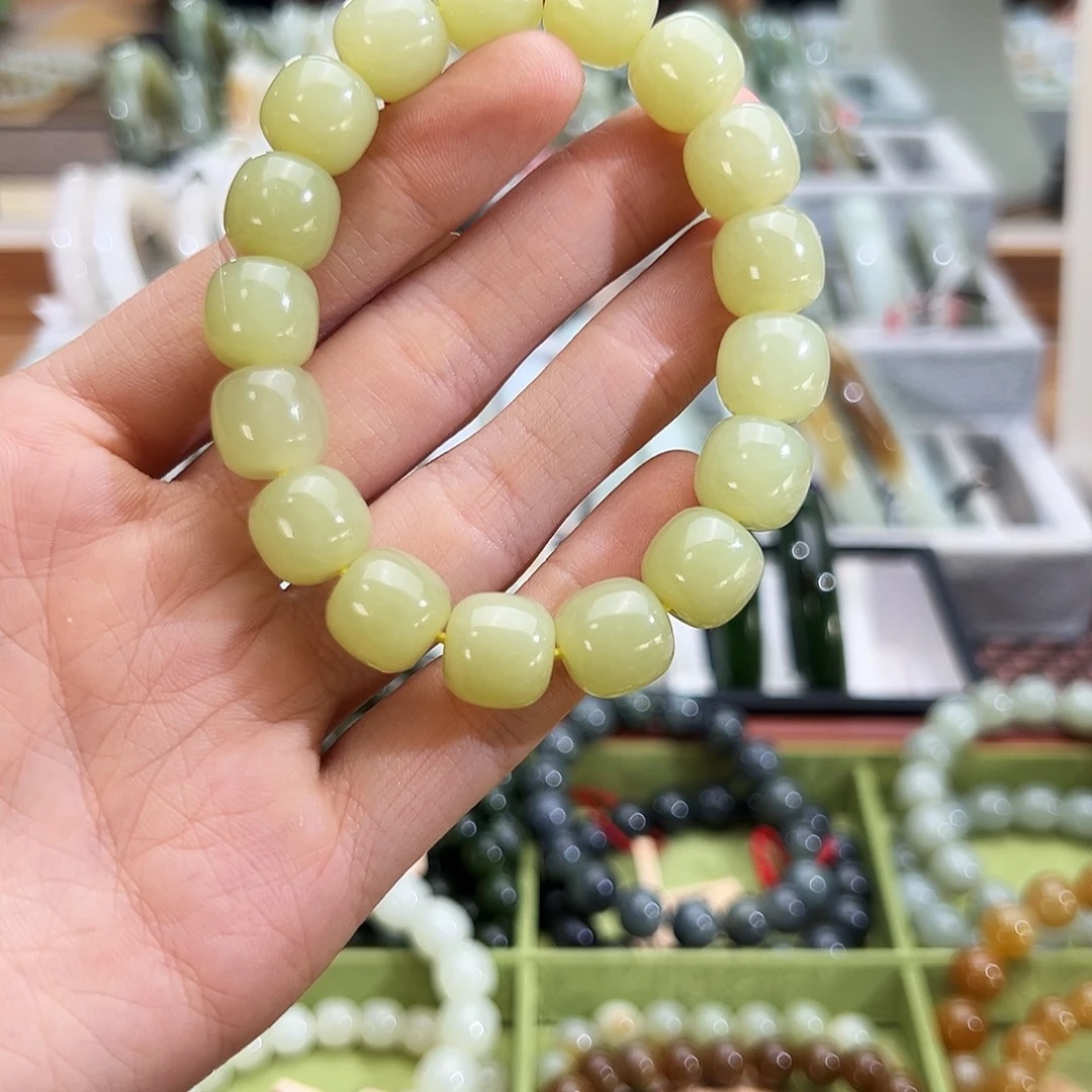 和田玉未镶嵌手串若羌料黄口老型珠手串卡11*12