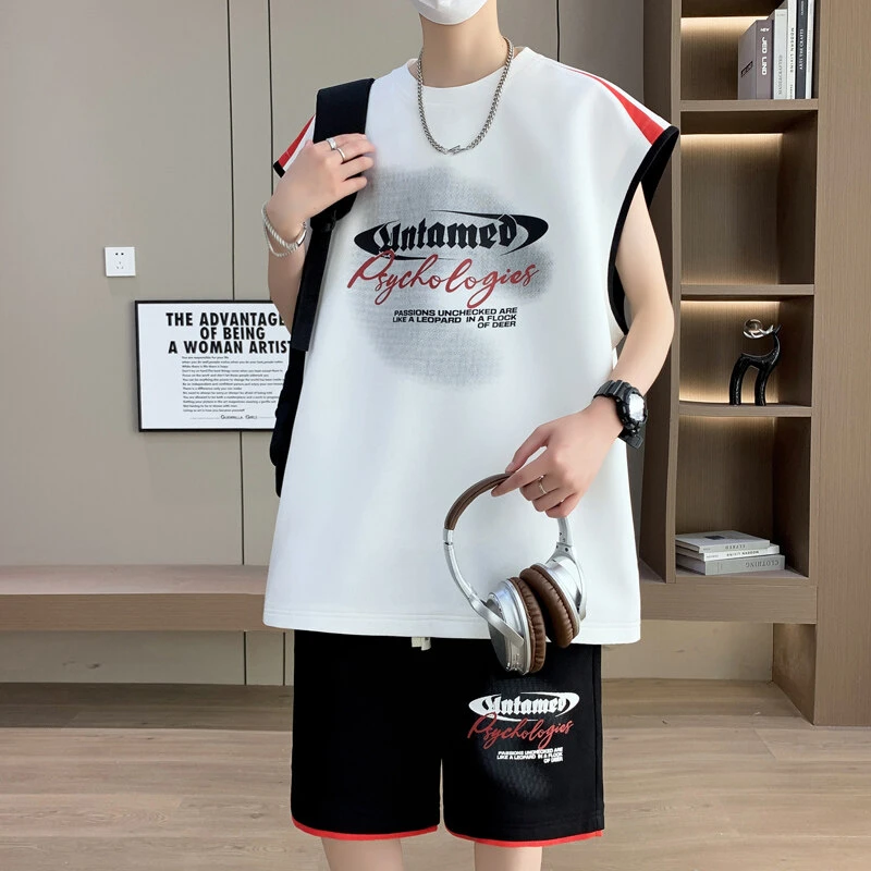 青少年休闲无袖t恤男生初中生夏季2025新款背心学生休闲运动套装