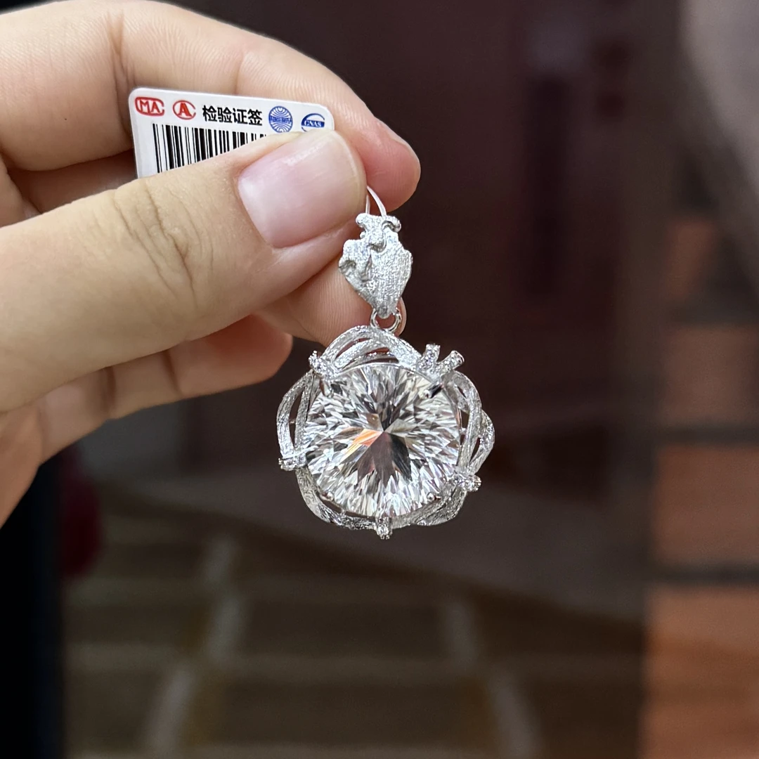 浅浅·天然白水晶千禧烟花切925银吊坠